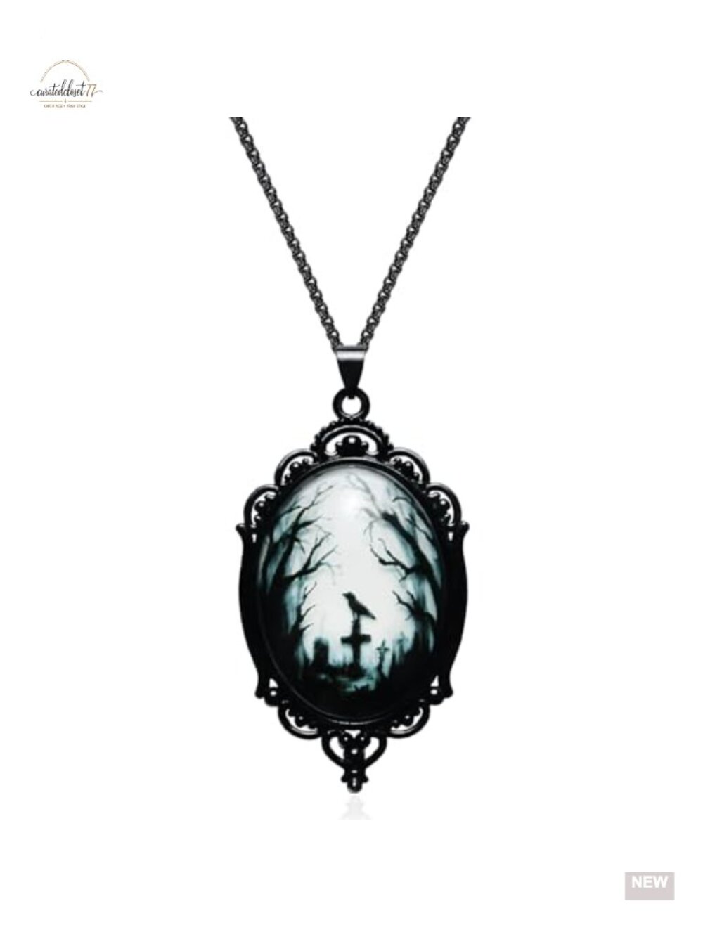 Gothic Raven Cross Pendant Necklace 2 Chain Styles Costume Jewelry